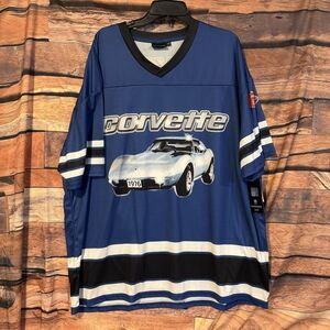 Men's 2XL Blue Chevrolet Corvette 1976 Soccer Jersey C3 Graphic T-Shirt Car Gift